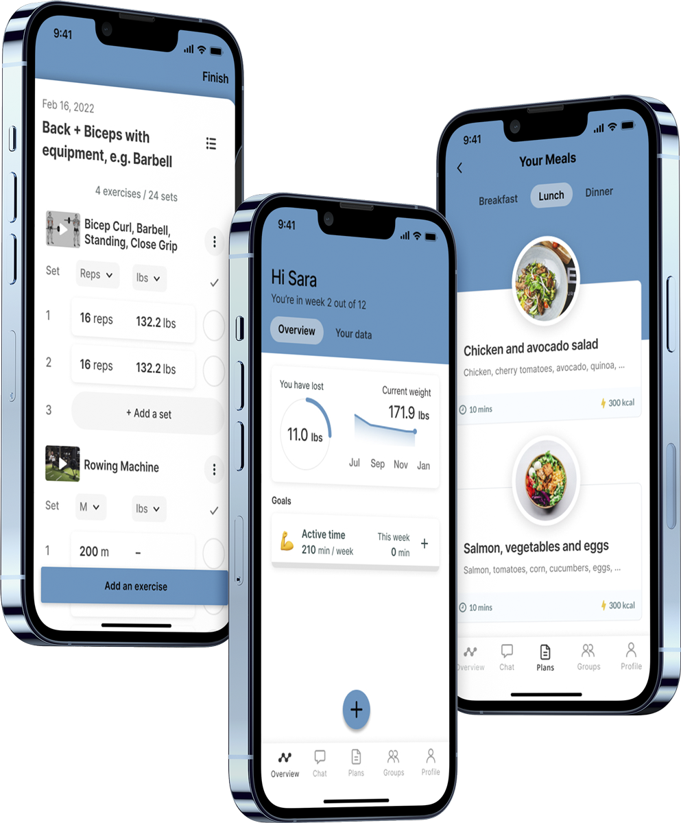 A mockup of the coaching app showcasing the features.